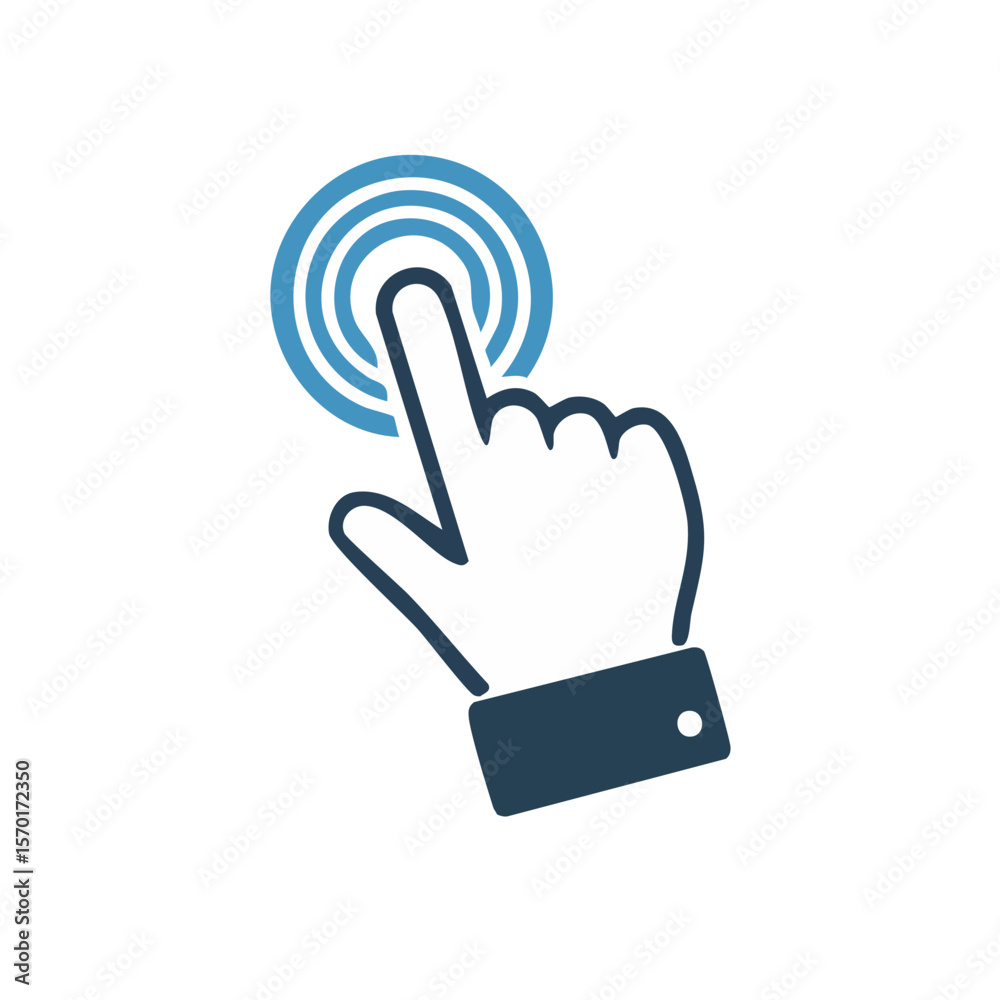 Obraz premium Hand Pointer Tapping Circle Icon Clicking Interface Navigation Button Contact Technology Touch Screen Design Symbol