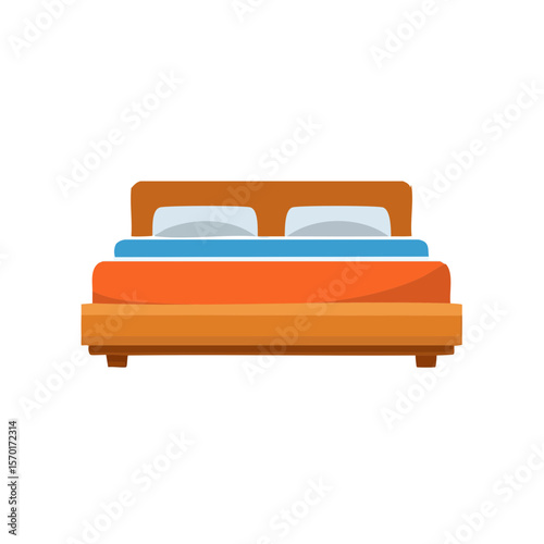Cozy double bed illustration with pillows and blanket for bedroom design concepts or furniture catalogs