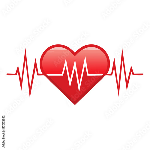 Red heart with white pulse on black, showing health, medical concept, life and care