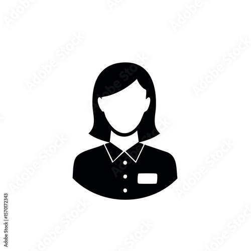 Female Worker Icon Graphic in Black and White Isolated on Background