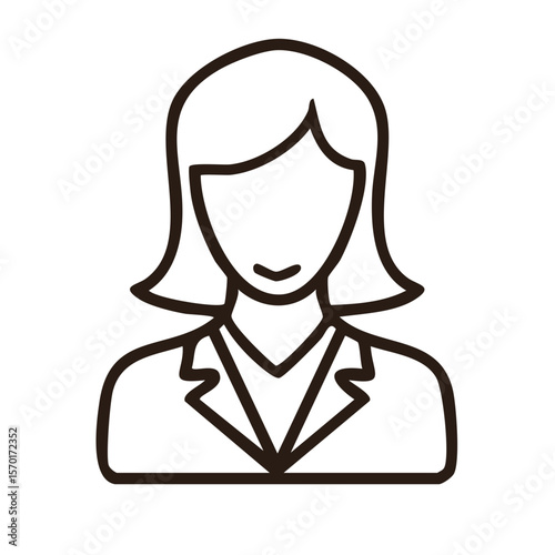 Businesswoman outline icon vector Minimalistic design of woman wearing suit Professional worker in linear illustration