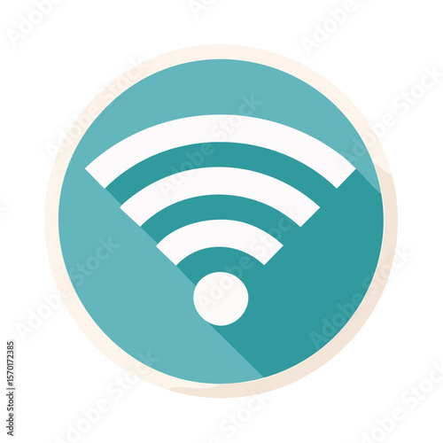 Teal WiFi Icon with White Signal Waves and Shadow, Round Shape, Wireless Symbol