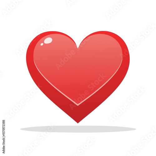 Glossy Red Heart Symbol Floating with Soft Shadow Valentine's Day Concept Graphic