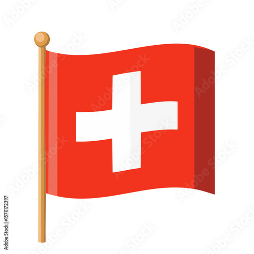 National flag with white cross on red background Swiss symbol banner design icon vector illustration