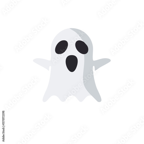 Cartoon Ghost Floating Against Black Background Halloween Spooky Icon