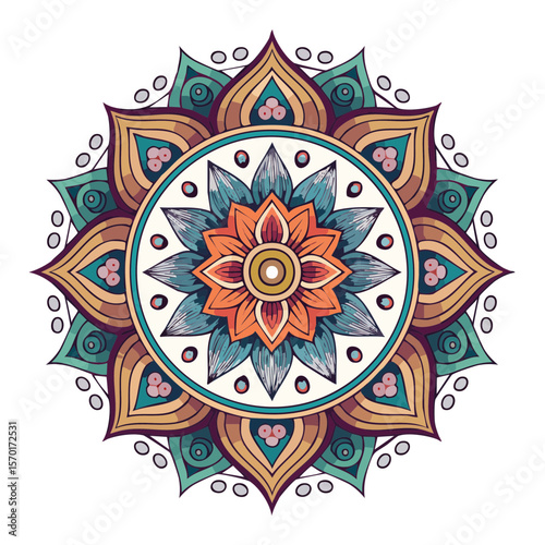 Detailed floral mandala pattern on black background beautiful symmetrical design intricate details decorative element colorful spiritual art