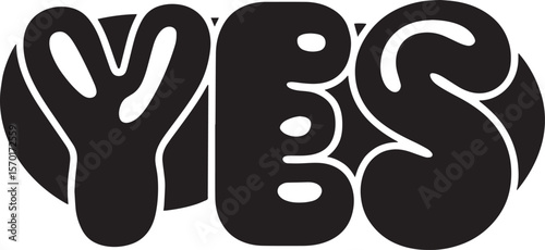 YES Hand-drawn Style text Graphic black silhouette vector, Simple silhouette Design vector icon with Transparent background. A bold, stylized font text.