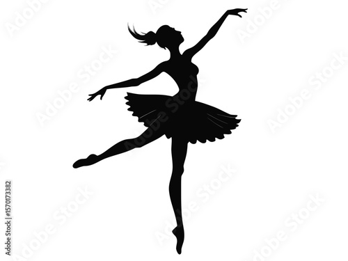 Elegant ballerina silhouette performing a graceful dance pose isolated on white background