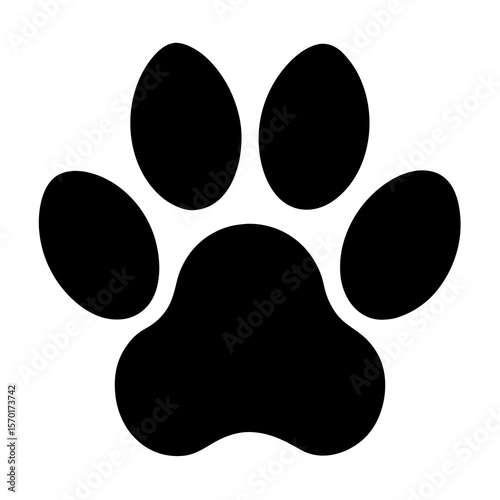 Simple black paw print icon representing a dog or cat s footprint isolated on white background