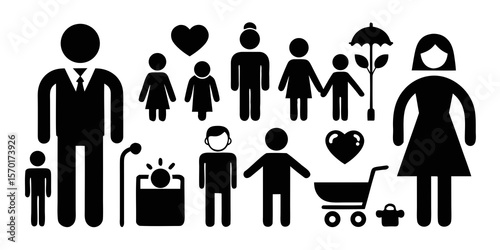 Diverse group of people icons representing family community and relationships isolated on white background