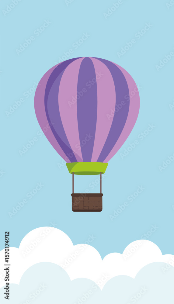 Fototapeta premium Colorful hot air balloon floating against a minimalistic cloud background, representing adventure and freedom, concept of travel agency, event planning