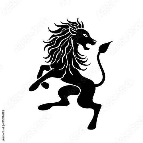 Signs of the zodiac, Leo symbolized by a fierce lion silhouette with flowing mane, standing powerfully against  a transparent background