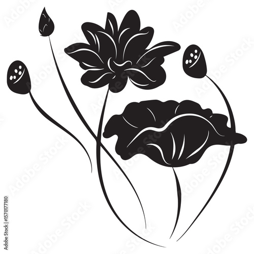 Black and White Floral Vector Illustration with Decorative Elements