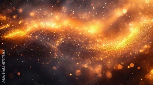 Stunning golden bokeh particles shimmering in a dark background, creating a mystical and dreamy atmosphere for design projects.