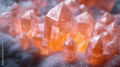 Beautiful pink crystal formations shining against a snowy backdrop, showcasing intricate facets and natural elegance.