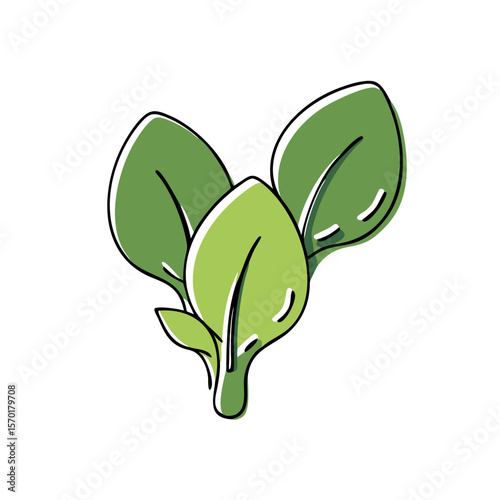 Spinach sprouts icon in hand drawn style for fresh greenery designs and healthy eating concepts