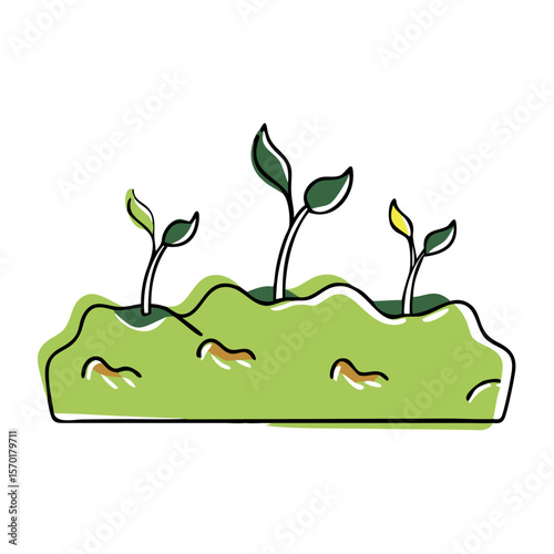 Hand drawn style icon of soil with sprouts in design for environmental and agricultural concepts