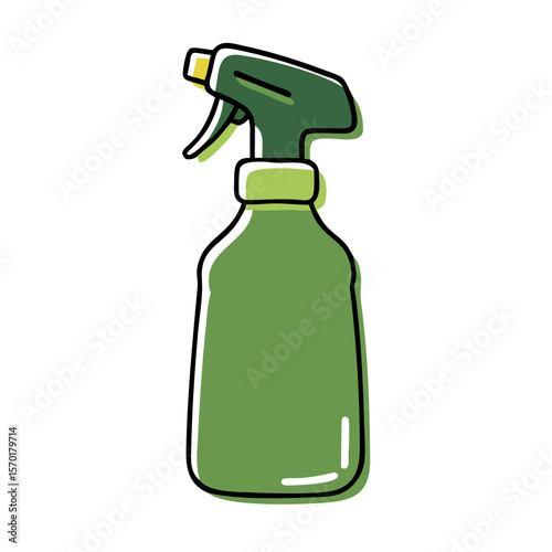 Playful green spray bottle icon in hand drawn style for cleaning and gardening design needs