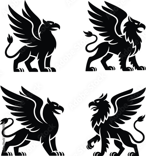 Majestic Griffin Illustrations Powerful Mythical Creatures in Elegant Black and White Designs