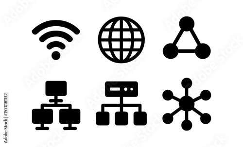 Digital network icons collection featuring wifi, globe, and connectivity symbols