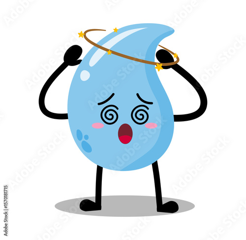 Cute Hand Drawn Dizzy Water Drop With Spinning Head