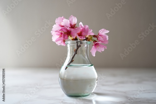 Pink blossoms in a glass vase still life