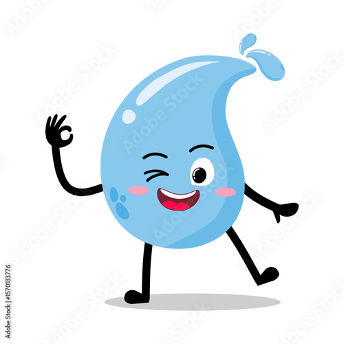 Cute Hand Drawn Water Drop Giving Okay Sign