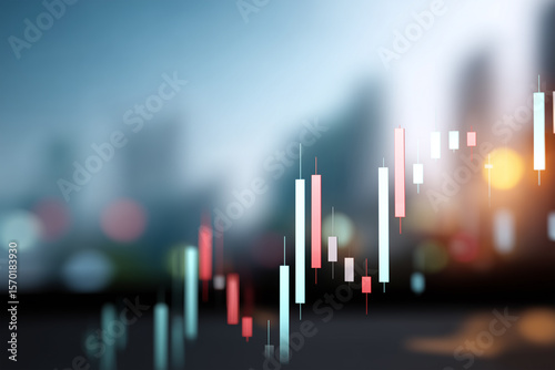 Cityscape candlestick chart for financial market analysis