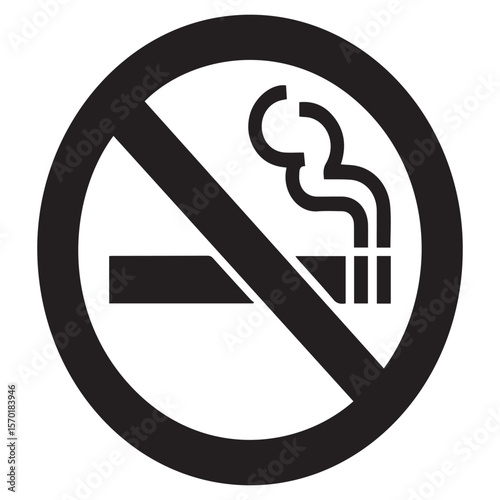 A clear black and white graphic symbol indicating no smoking is allowed in this area representing a prohibition against tobacco use