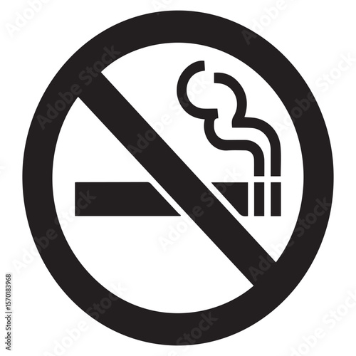 Clear black and white graphic symbol indicating no smoking allowed with a cigarette and smoke inside a red circle with a diagonal line through it