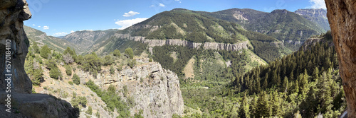Panorama of Logan Canyon from Wind Cave in Utah