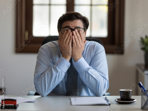 Overwhelmed Businessman Stress, Fatigue, and the High Cost of Success in Modern Workplace