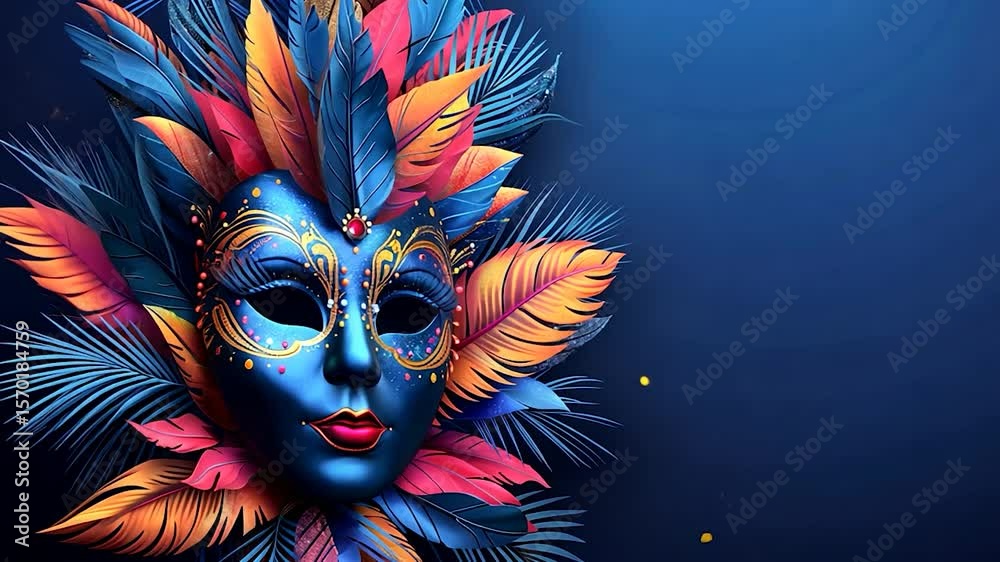 Carnival mask with vibrant feathers