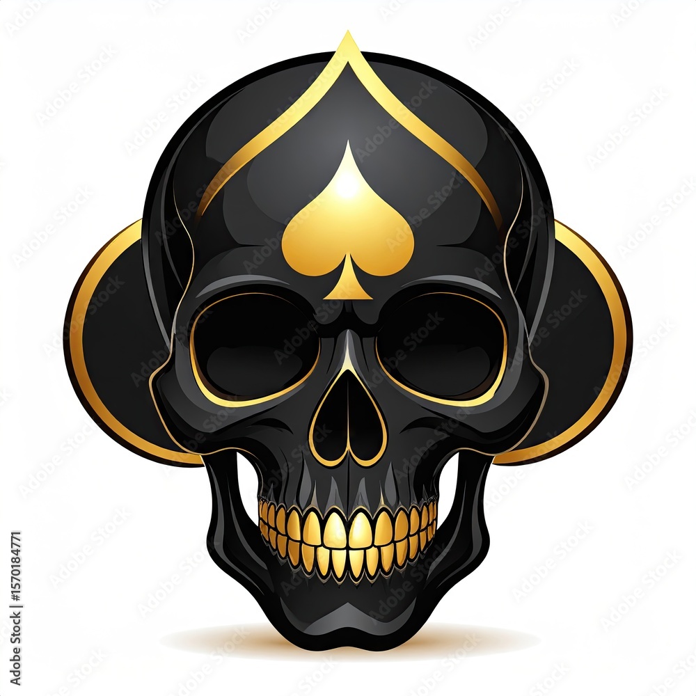 Fototapeta premium Black skull with gold ace