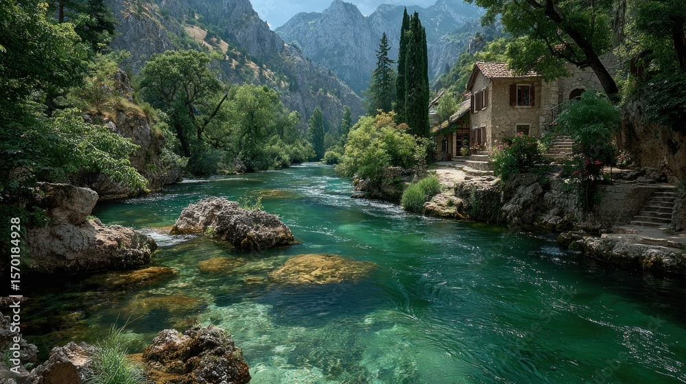 Fototapeta premium River flows through valley