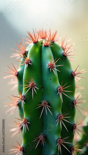Wallpaper Mural Close-up Macro Photograph of a Prickly Cactus, showcasing its sharp spines and textured surface; a cautionary image ideal for illustrating resilience, danger, or natures defense mechanisms. Torontodigital.ca