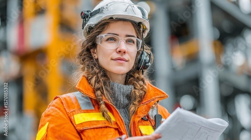 Mujer ingeniera en la obra, con buen espíritu y alegría.