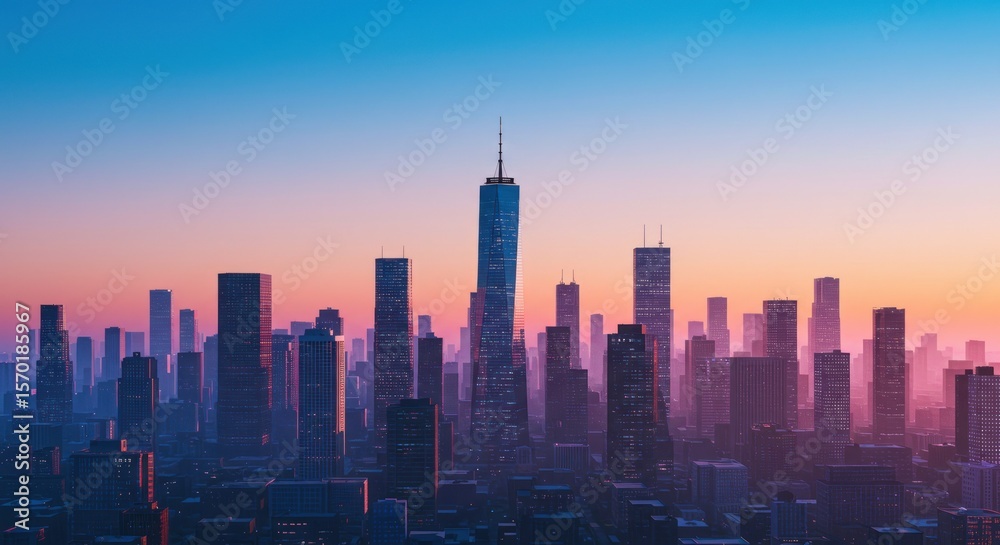 Fototapeta premium Cityscape skyline at dawn