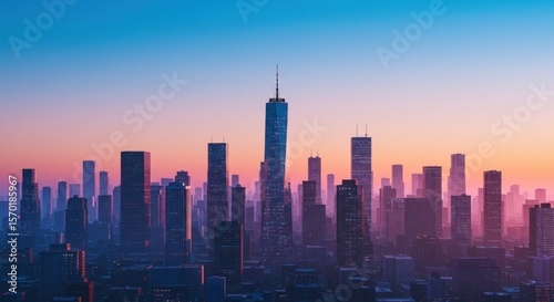 Cityscape skyline at dawn