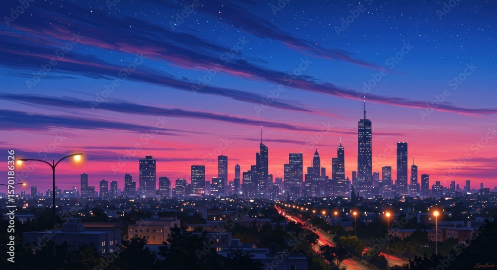 Fototapeta premium Modern city skyline at twilight
