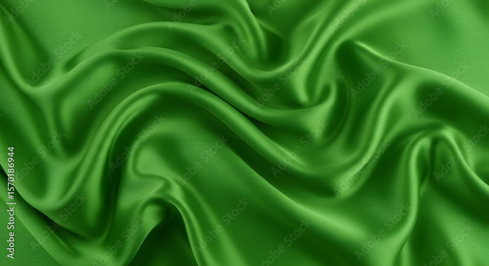 Fototapeta premium Elegant Green Silk Fabric Texture Background with Smooth Drapes and Soft Folds