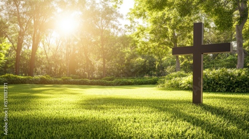 Tranquil cross in a sunlit park