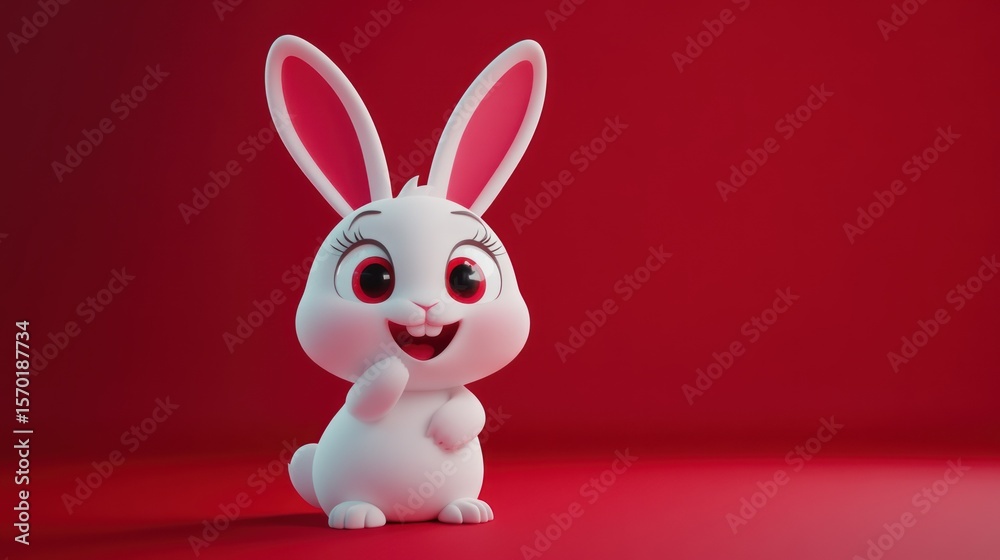 Obraz premium Cute cartoon bunny on red background