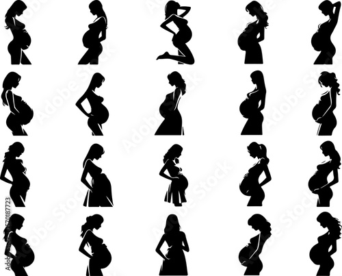 silhouette vector sketch illustration of pregnant woman mother with her first child