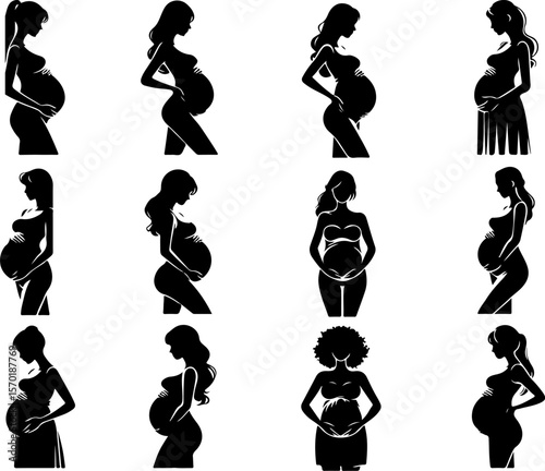 silhouette vector sketch illustration of pregnant woman mother with her first child
