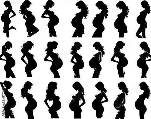 silhouette vector sketch illustration of pregnant woman mother with her first child