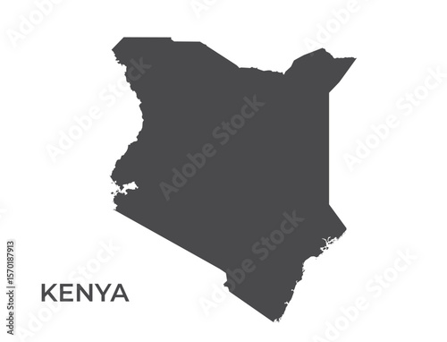 Kenya silhouette map. Isolated vector template image of East African country in simple style