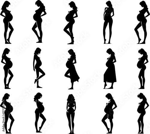 silhouette vector sketch illustration of pregnant woman mother with her first child