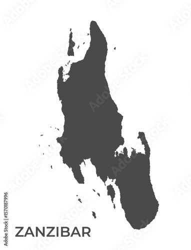 Zanzibar island silhouette map. Isolated vector template image of tourist area of Tanzania in simple style