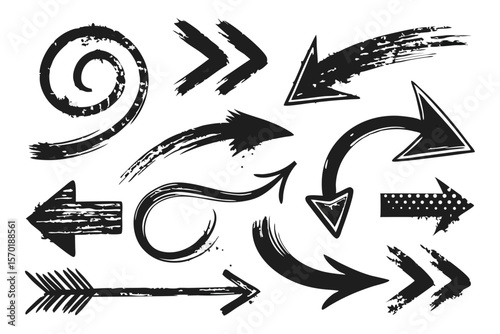 "Grunge Brush Arrow Vector Set – Hand Painted Directional Symbols on White Background"

